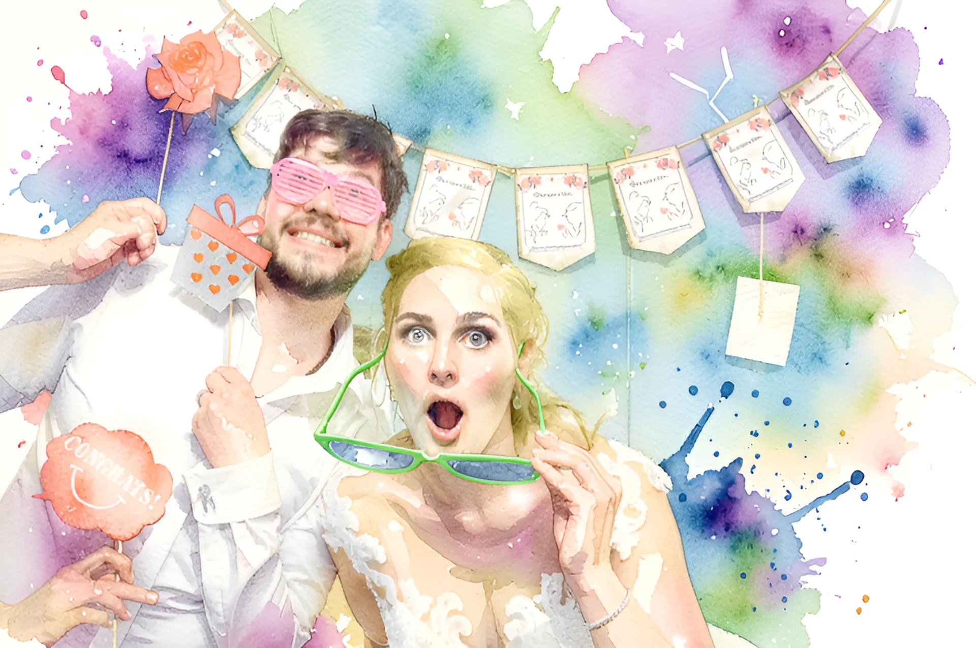 Fotobox Berlin KI Stil Aquarell - Paar als Aquarellbild