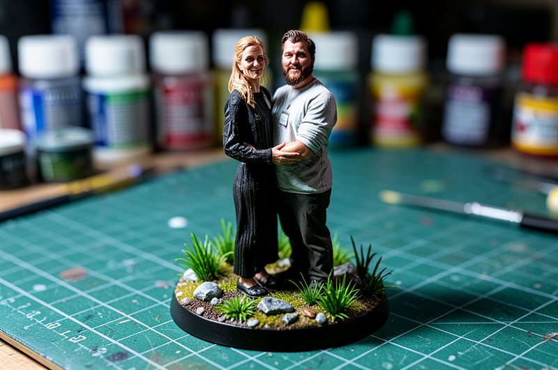Fotobox Berlin Berlin Con: Testpaar als bemalte Tabletop-Miniaturen auf einer Base