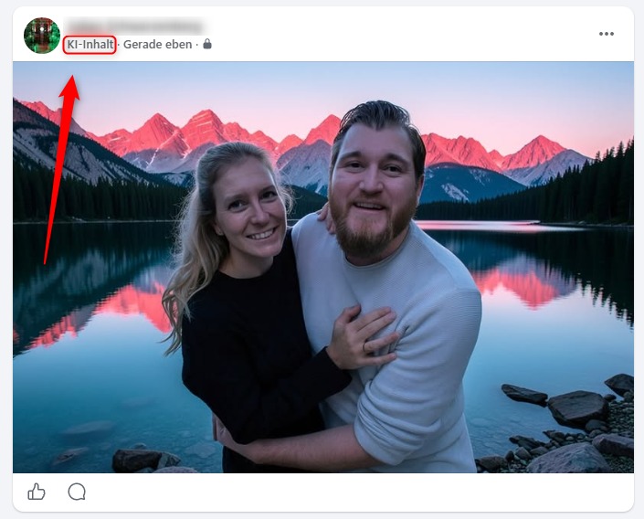Facebook-Beitrag mit dem Vermerk KI-Inhalt oben unter dem Namen